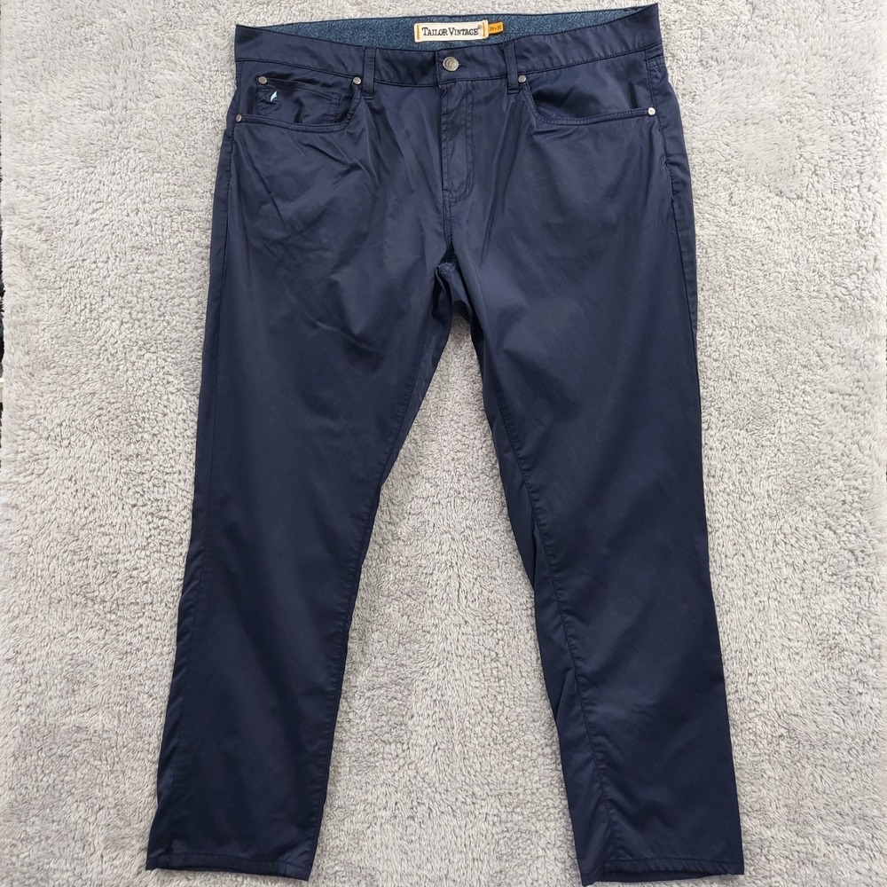Tailor Vintage Pants Men's 38x30 Navy Blue New Canaan Slim Fit‎ Comfort Stretch